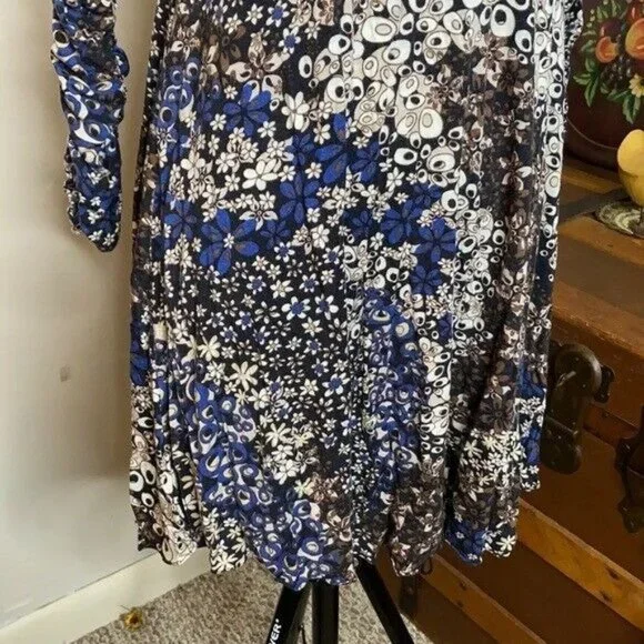 - Vintage Rinascimento Retro Blue & Brown Floral Print Dress - Picture 6 of 12